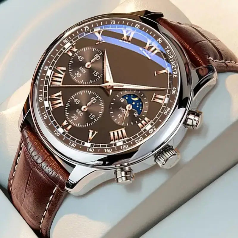 LYVIO Classic Leather Strap Men's Casual Business Wristwatch