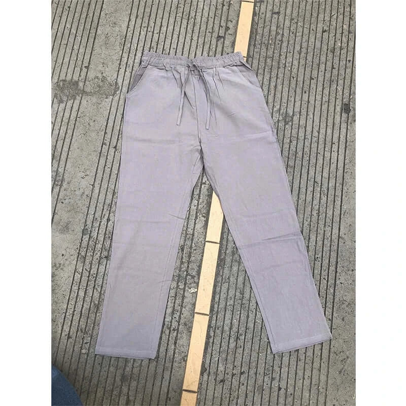 LYVIO Men's Lightweight Linen Drawstring Straight Casual Pants