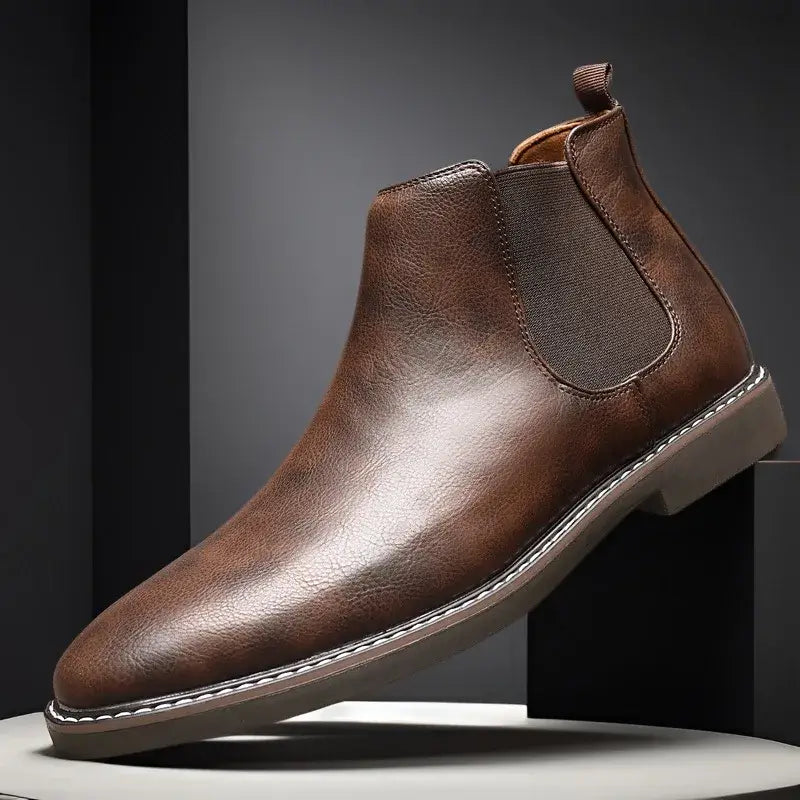 LYVIO Men's Luxury Leather British Style Chelsea Ankle Boots