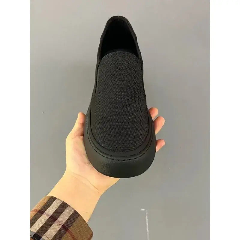 LYVIO Men's Pure Black Platform Breathable Slip-On Casual Shoes