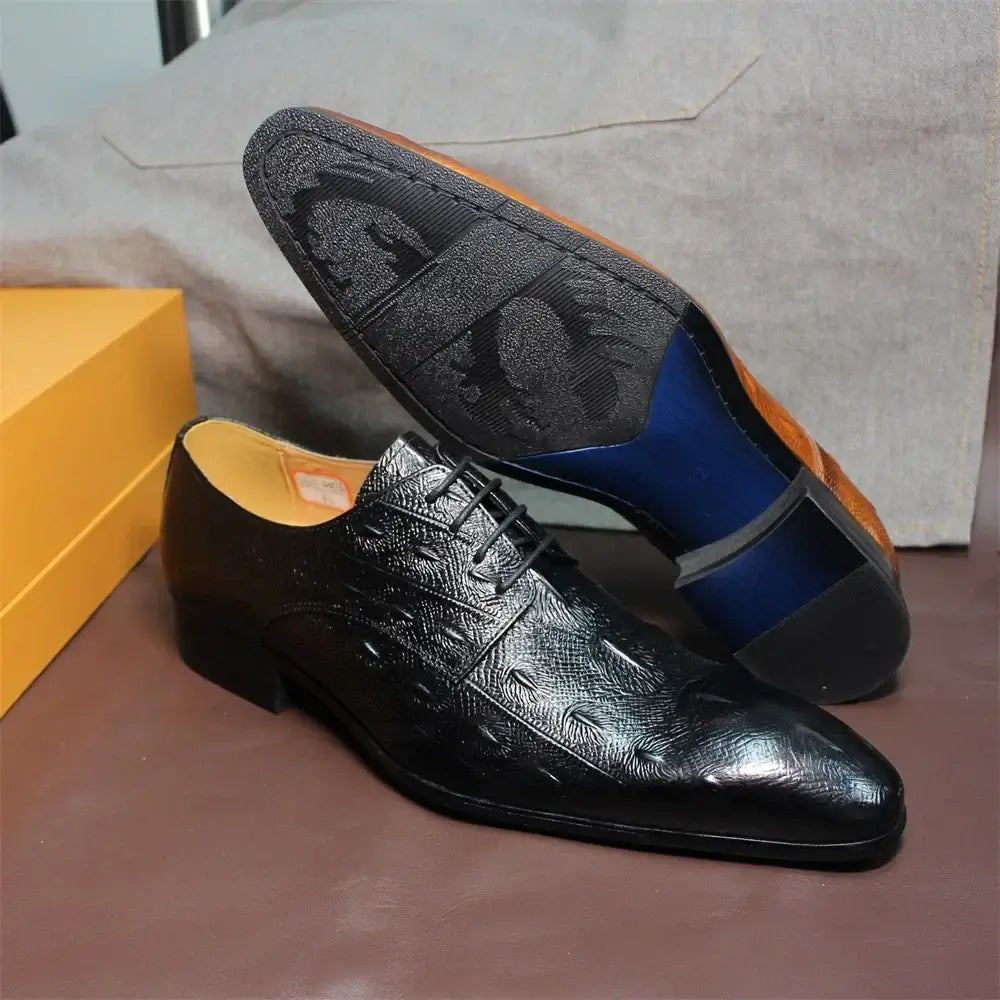 LYVIO Men's Italian Style Black Brown Leather Oxford Brogue Shoes
