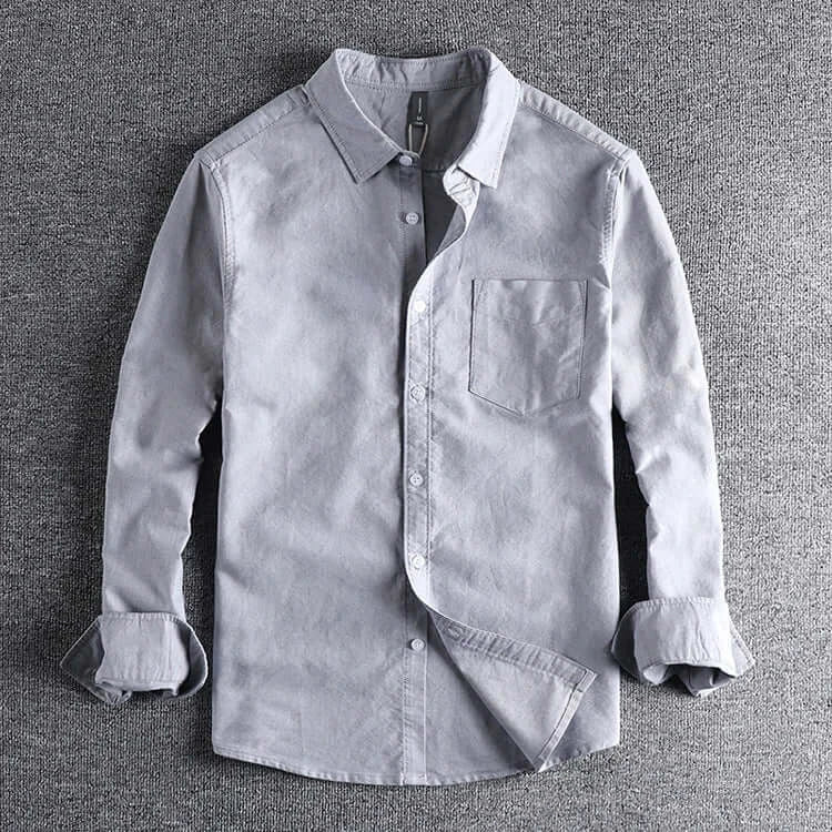 LYVIO Men's Washed Oxford Pocket Long Sleeve Casual Shirt