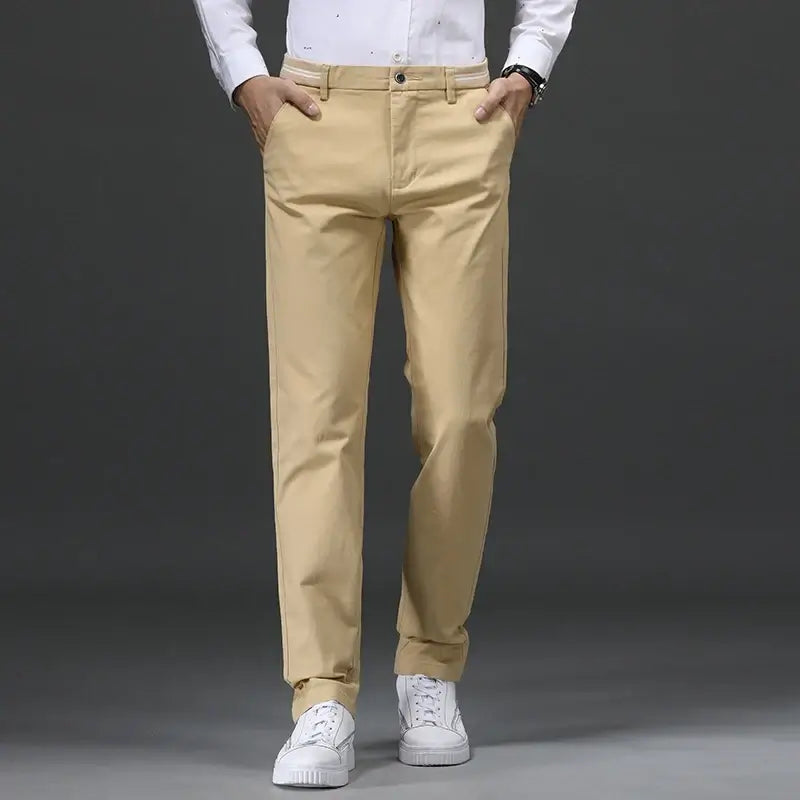 LYVIO Men's Cotton Stretch Straight Fit Chino Work Pants