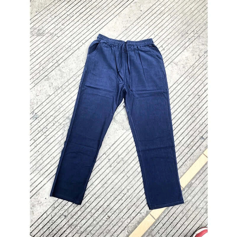 LYVIO Men's Lightweight Linen Drawstring Straight Casual Pants