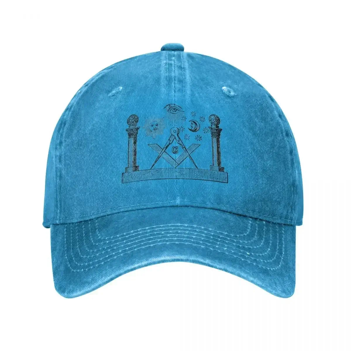 LYVIO Masonry Square Compass Gold Distressed Snapback Hat