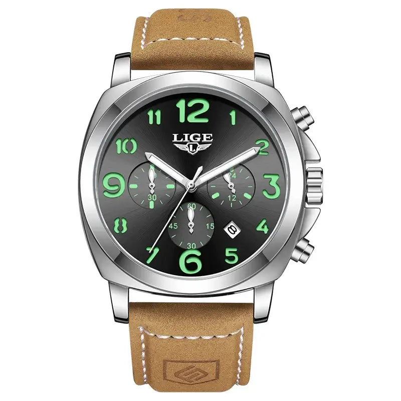 LYVIO LIGE Luxury Waterproof Chronograph Men's Leather Watch