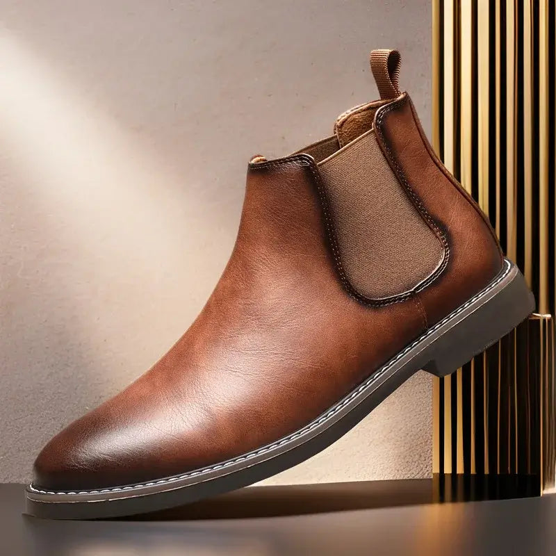 LYVIO Men's Luxury Leather British Style Chelsea Ankle Boots