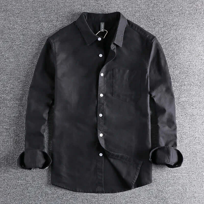 LYVIO Men's Washed Oxford Pocket Long Sleeve Casual Shirt