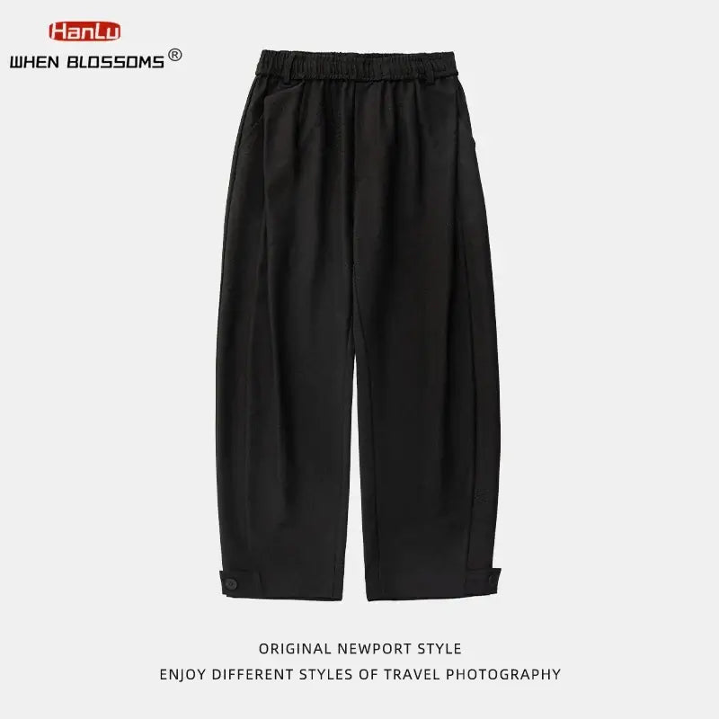 LYVIO Men's Retro Pleated Loose Fit Textured Casual Trousers