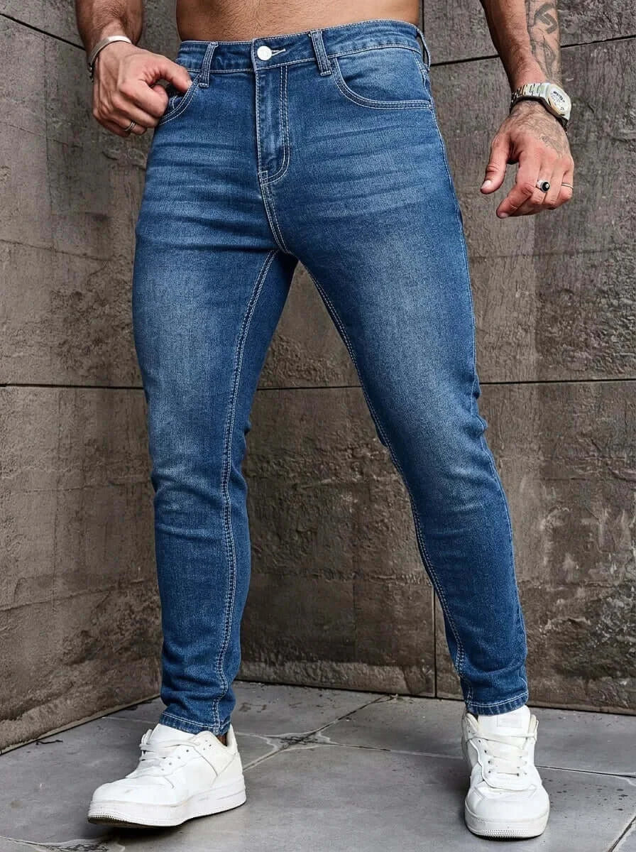 LYVIO Men's Slim Fit Stretch Blue Skinny Denim Jeans