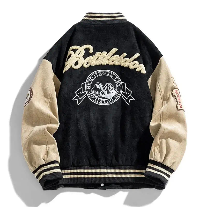 LYVIO Men's Embroidered Baseball Bomber Jacket High Street Outerwear