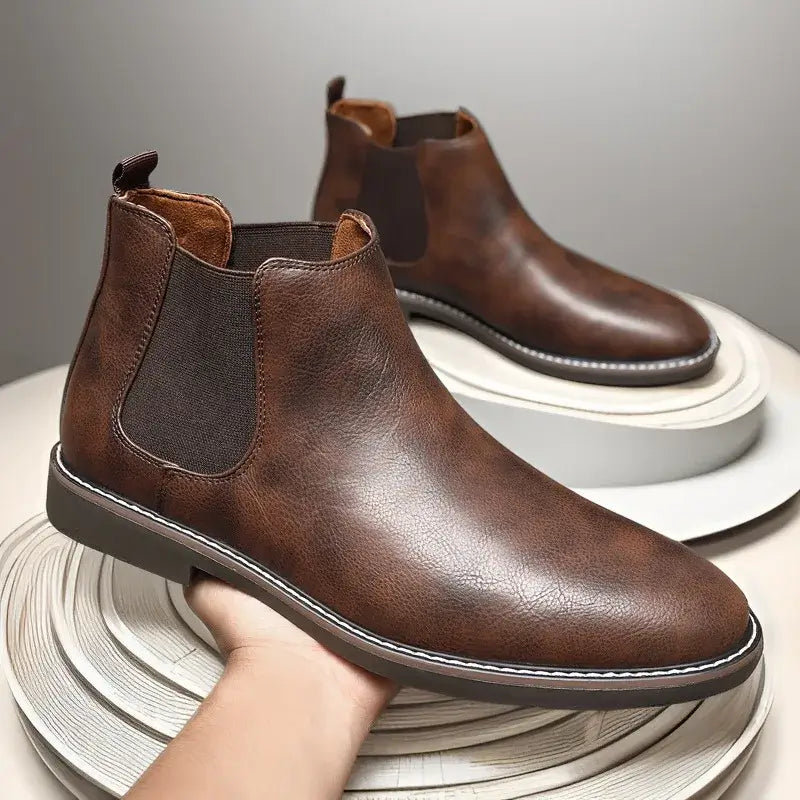 LYVIO Men's Luxury Leather British Style Chelsea Ankle Boots