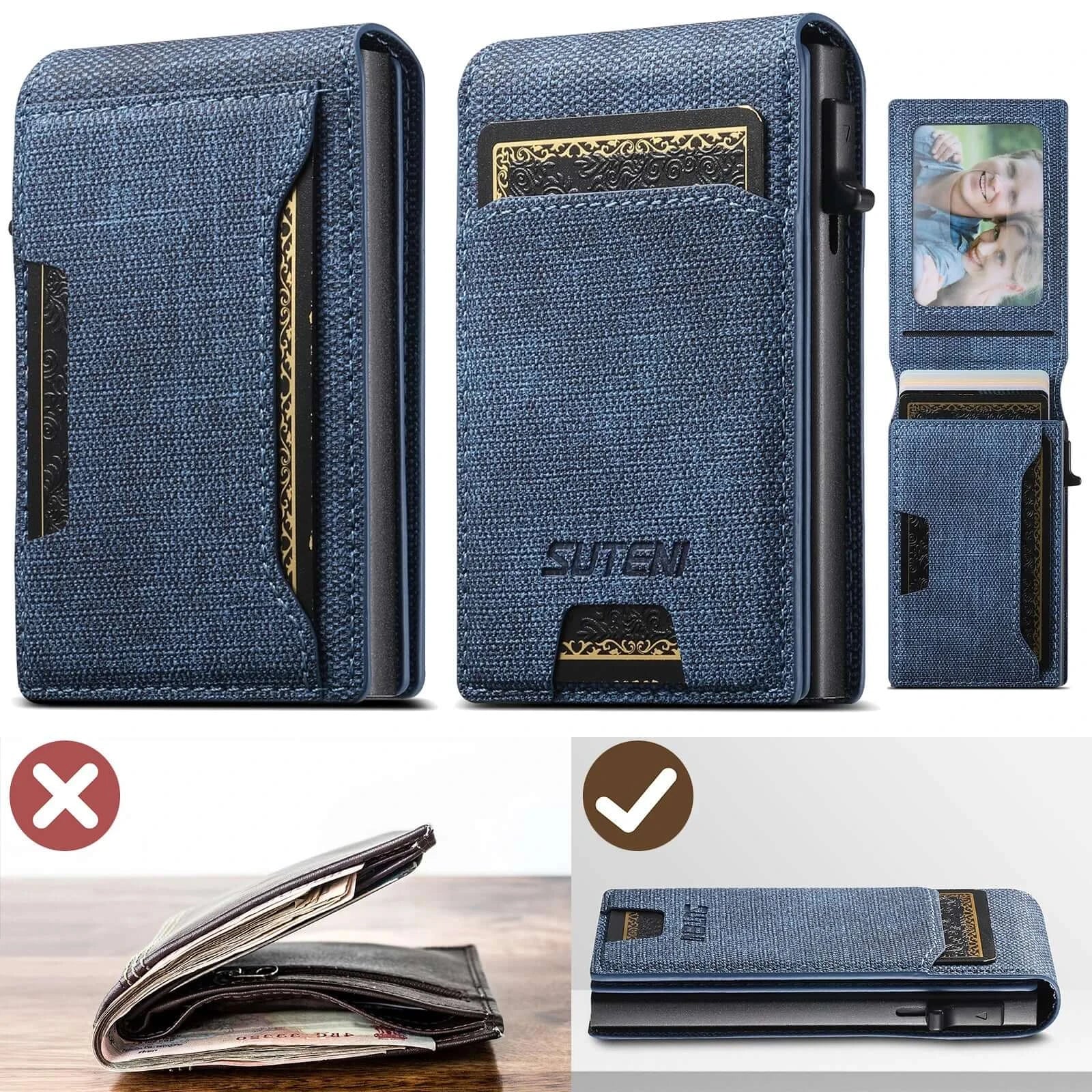 LYVIO Push-Out Faux Leather Card Holder Wallet 12 Cards