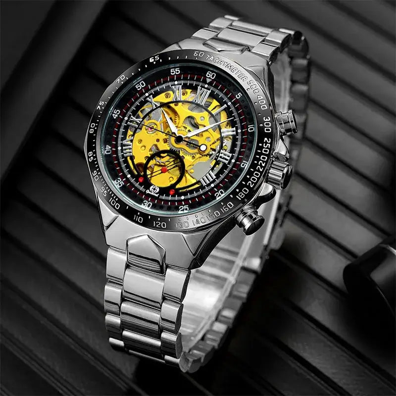 LYVIO Luxury Skeleton Automatic Mechanical Stainless Steel Men's Watch