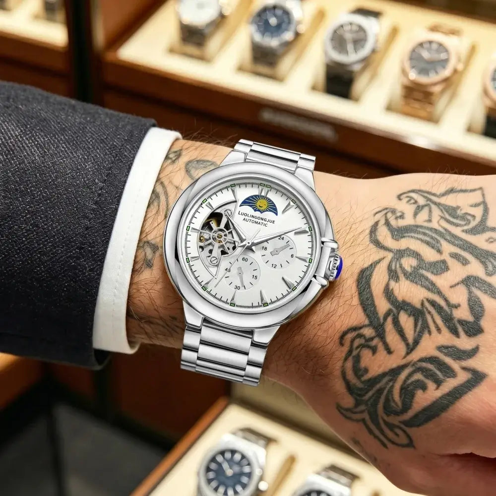 LYVIO High-End Skeleton Automatic Mechanical Steel Band Men's Watch