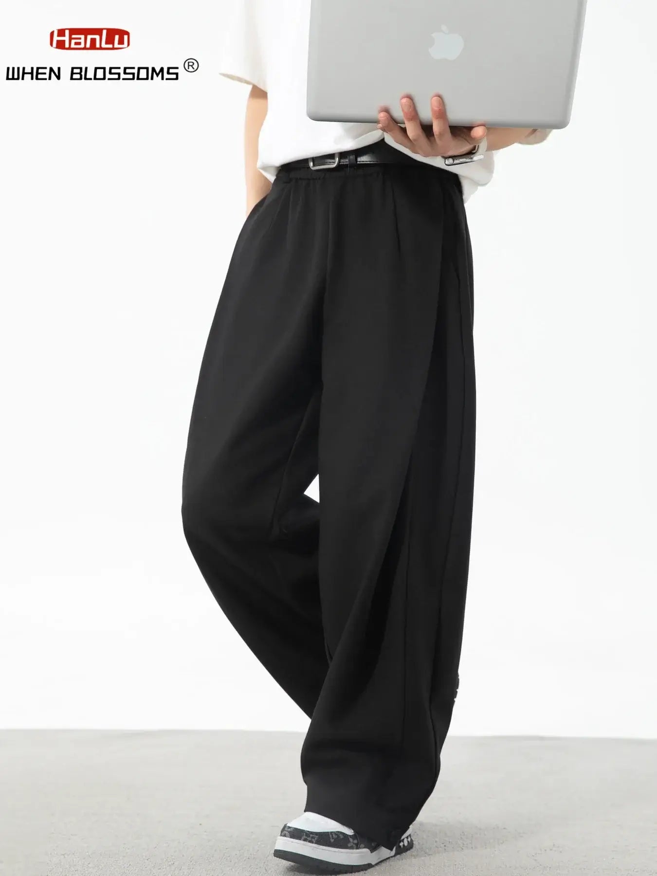 LYVIO Men's Retro Pleated Loose Fit Textured Casual Trousers