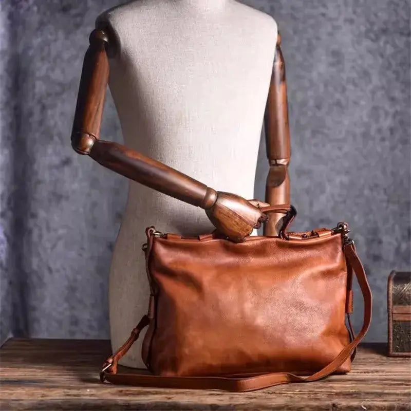 LYVIO Vintage Genuine Leather Men's Cowhide Messenger Bag