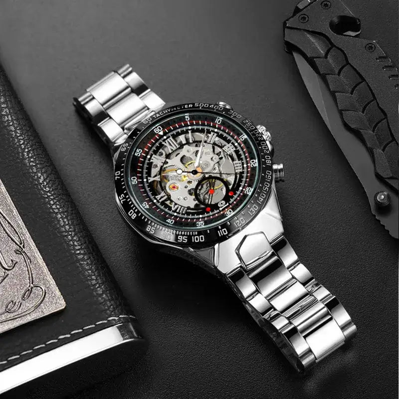 LYVIO Luxury Skeleton Automatic Mechanical Stainless Steel Men's Watch
