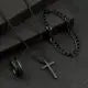 LYVIO Men's Black Minimalist Quartz Watch Bracelet Necklace Ring Set