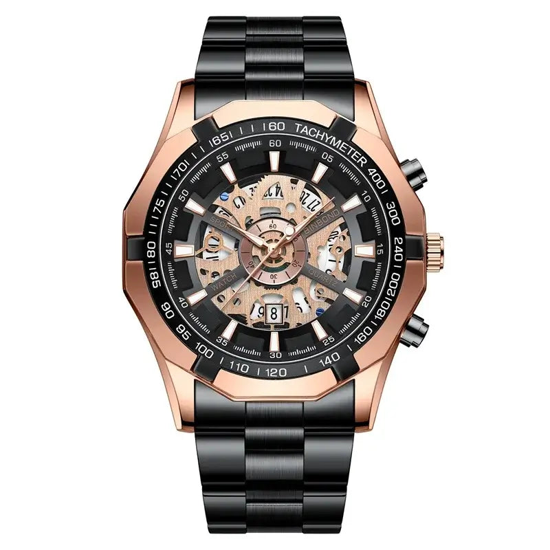 LYVIO Luxury Blue Hollow Out Stainless Steel Men's Quartz Watch
