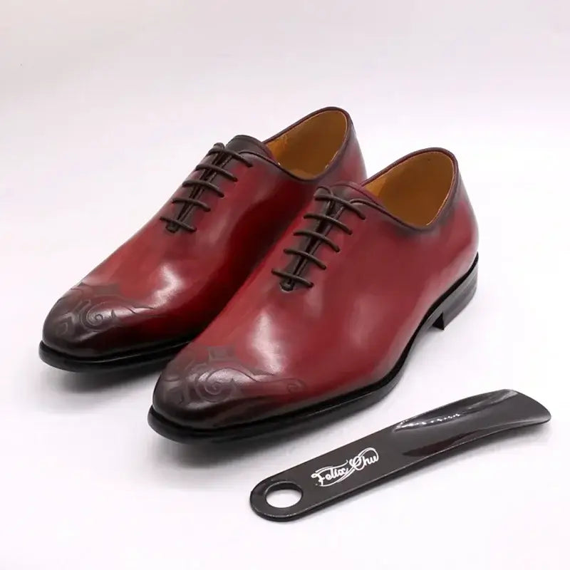 LYVIO Luxury Hand-Painted Red Genuine Leather Oxford Shoes
