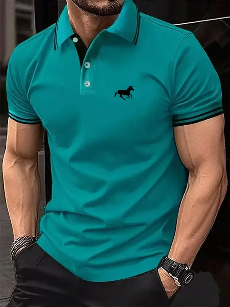 LYVIO Men's Classic Short Sleeve Button Lapel Summer Polo Shirt