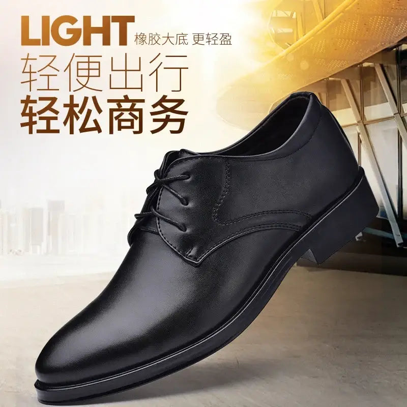 LYVIO Men's Brown Leather Pointed Toe Oxford Business Shoes