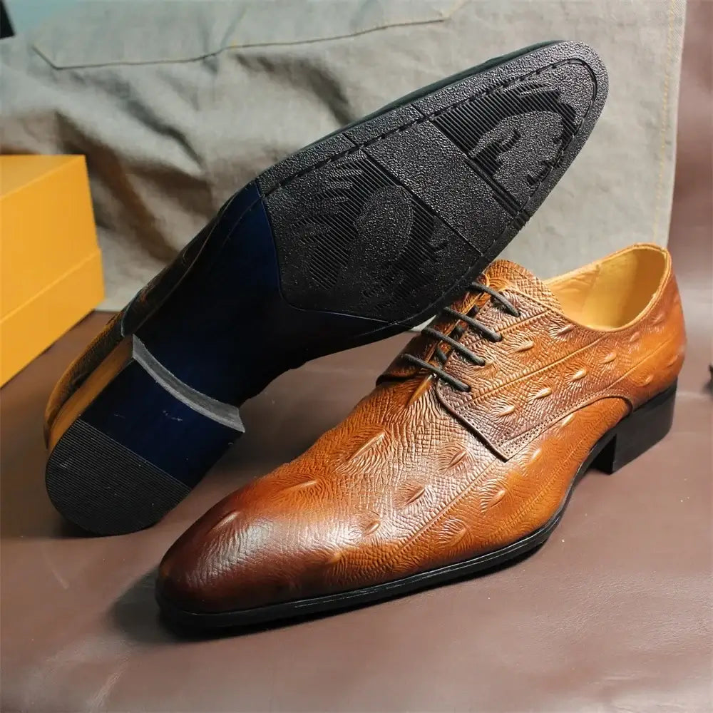 LYVIO Men's Italian Style Black Brown Leather Oxford Brogue Shoes