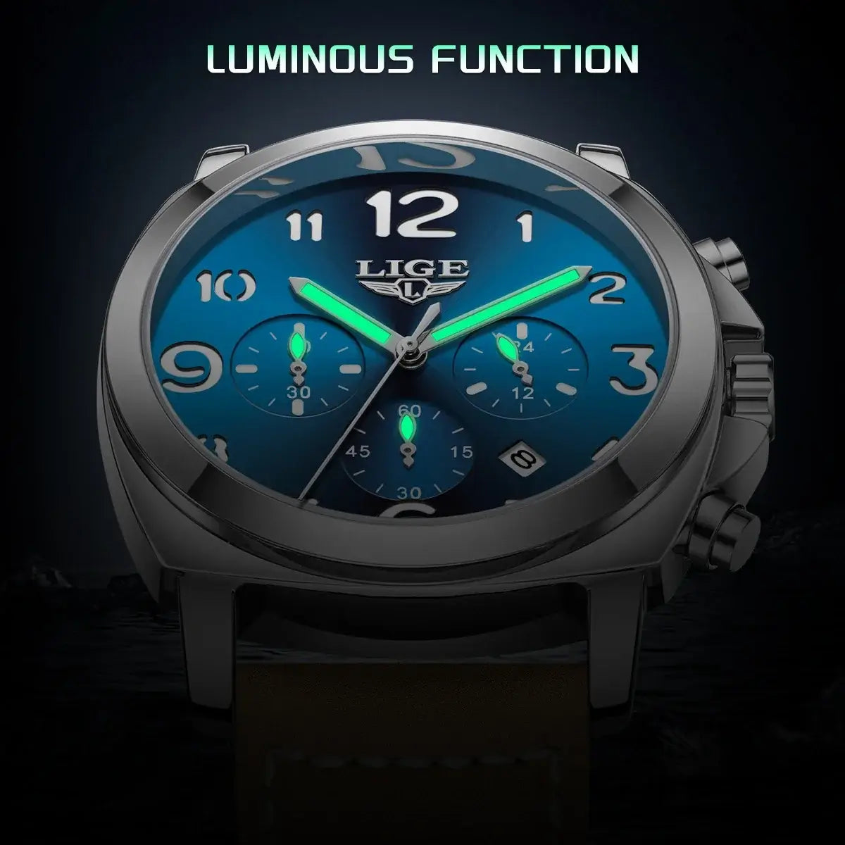 LYVIO LIGE Luxury Waterproof Chronograph Men's Leather Watch