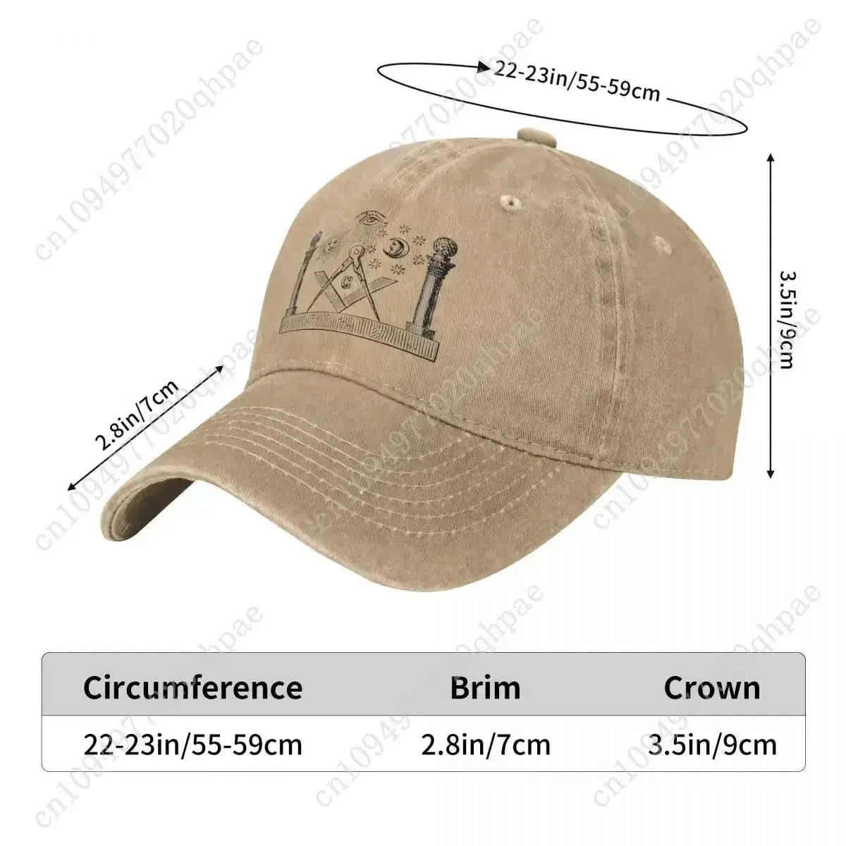 LYVIO Masonry Square Compass Gold Distressed Snapback Hat