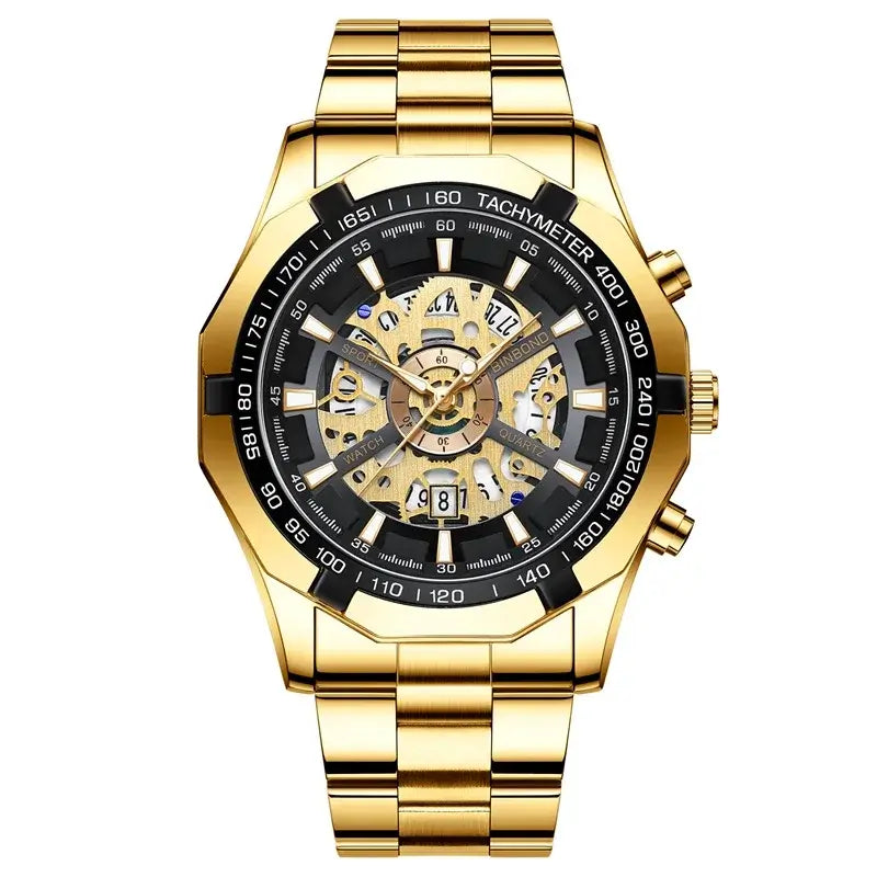 LYVIO Luxury Blue Hollow Out Stainless Steel Men's Quartz Watch