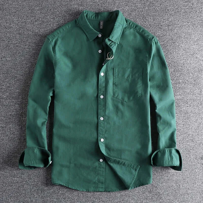 LYVIO Men's Washed Oxford Pocket Long Sleeve Casual Shirt