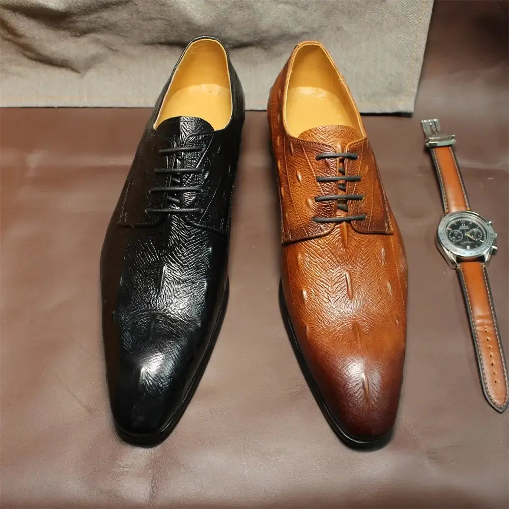 LYVIO Men's Italian Style Black Brown Leather Oxford Brogue Shoes