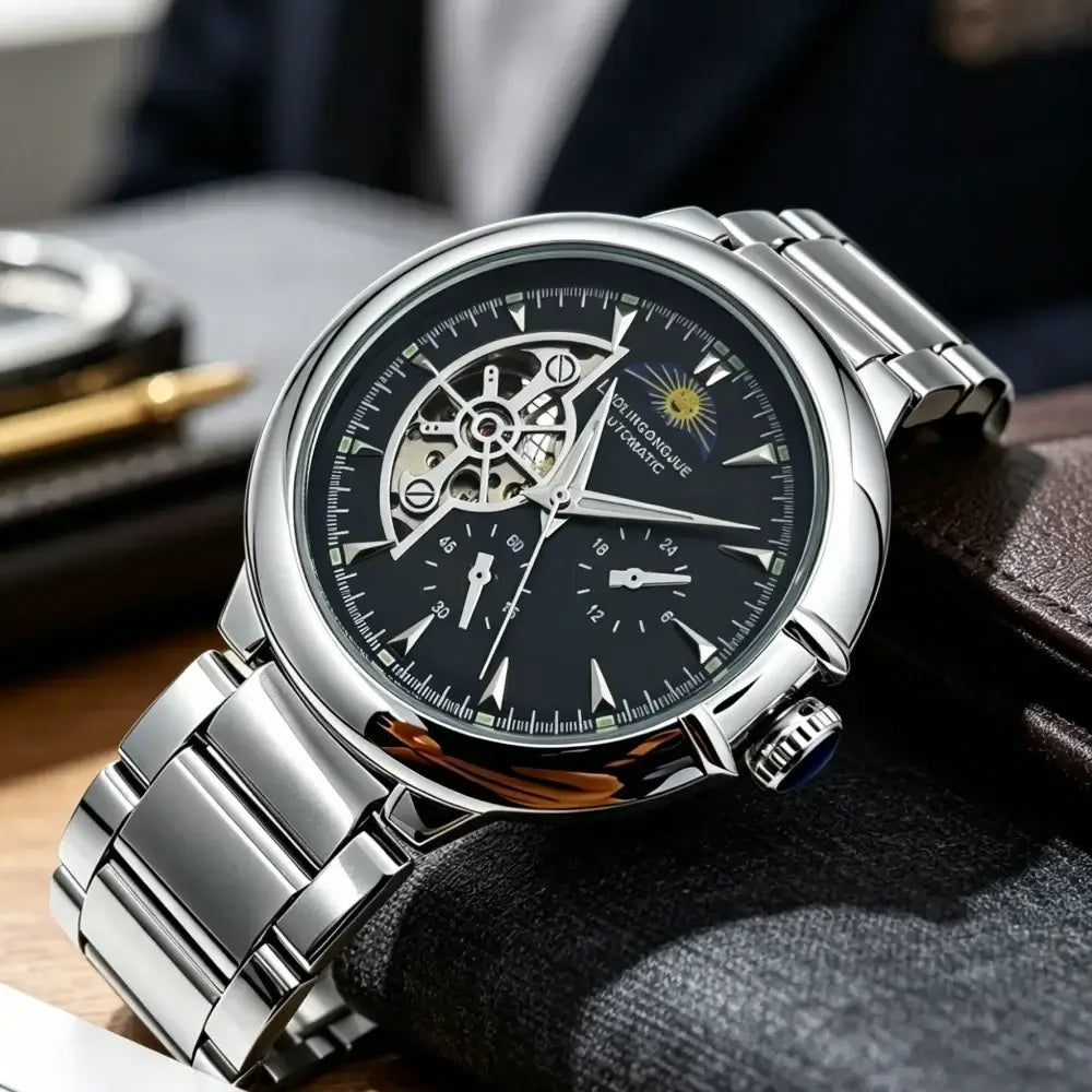 LYVIO High-End Skeleton Automatic Mechanical Steel Band Men's Watch