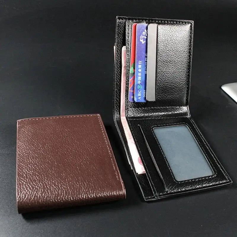 LYVIO Men's Short Black Artificial Leather Wallet