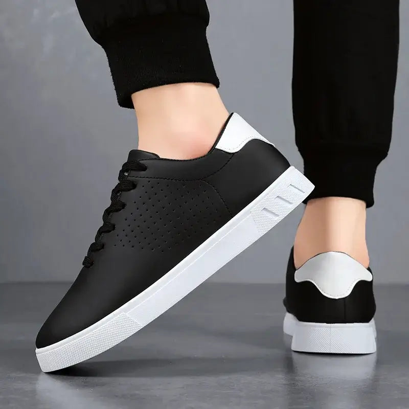 LYVIO Men's Classic White Leather Perforated Sneakers