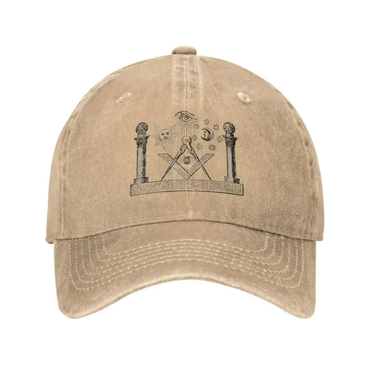 LYVIO Masonry Square Compass Gold Distressed Snapback Hat