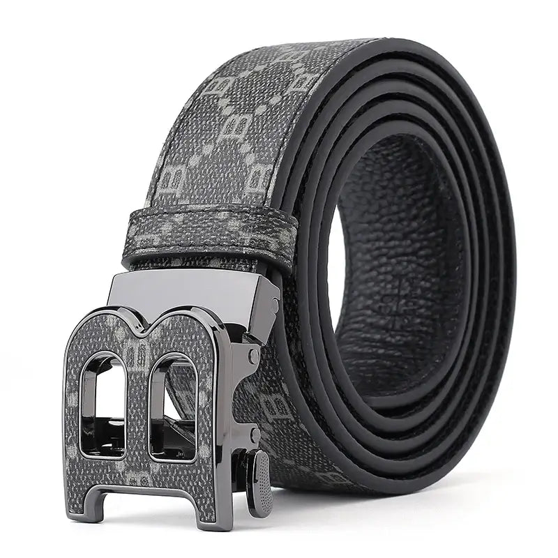 LYVIO Classic B Print Leather Ratchet Buckle Dress Belt